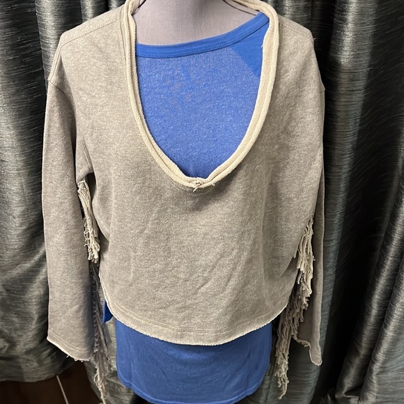 Free People Oversized Fringe Sleeve Sweatshirt Size XS - Picture 5 of 8